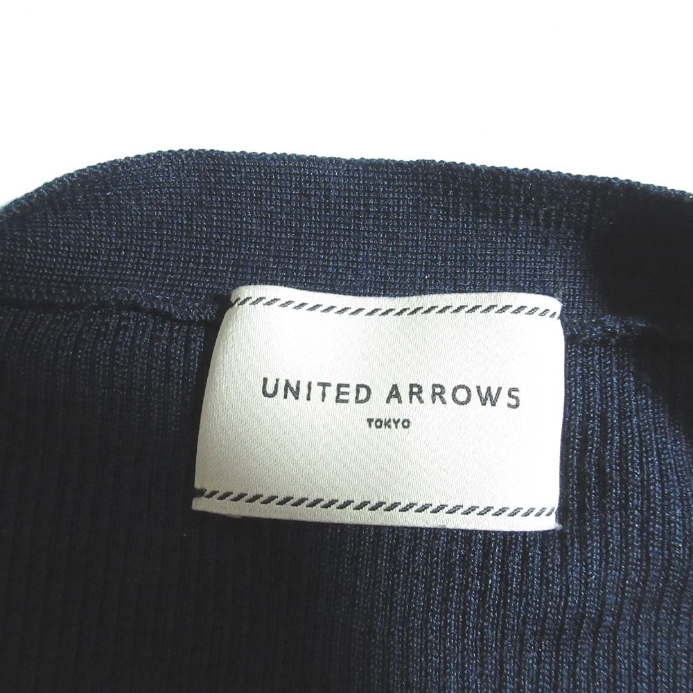 美品 UNITED ARROWS ユナイテッドアローズ Vネック シルクリブニットカーディガン 1528-136-0081 ネイビー レディース 古着 中古 UNITED ARROWS カーディガン シルクリブ Vネック レディース