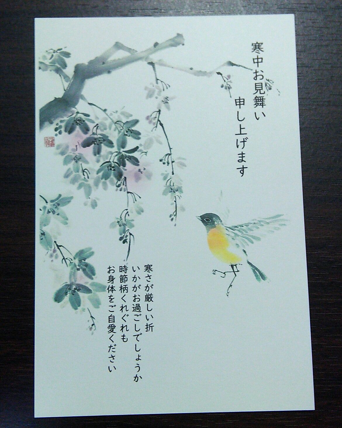 寒中見舞い葉書。鳥5枚セット