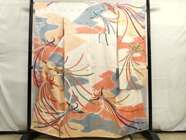 平和屋着物□豪華振袖 駒刺繍 鳳凰文 暈し染め 金彩 正絹 逸品