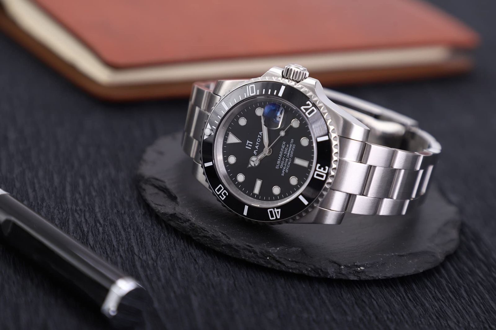 【美品】HAMAYOTA GMT 自動巻き腕時計 黒/青　ダイバーズ HAMAYOTA 腕時計 GMT メンズ 自動巻き ブラック文字盤