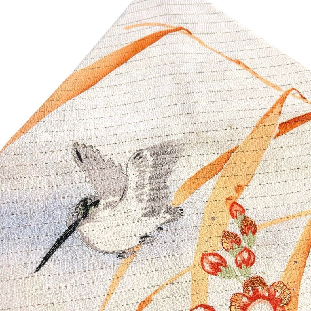 名古屋帯　螺鈿細工　花模様　鳳凰　銀彩　金彩　たたき染め　着物　123a d 名古屋帯 螺鈿細工 花模様 鳳凰 銀彩 金彩 たたき染め 着物 123a
