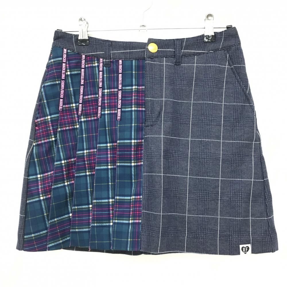 超 マークアンドロナ 切替スカート グレー×白 グレンチェック×チェック 一部プリーツ レディース 40 ゴルフウェア MARK＆LONA