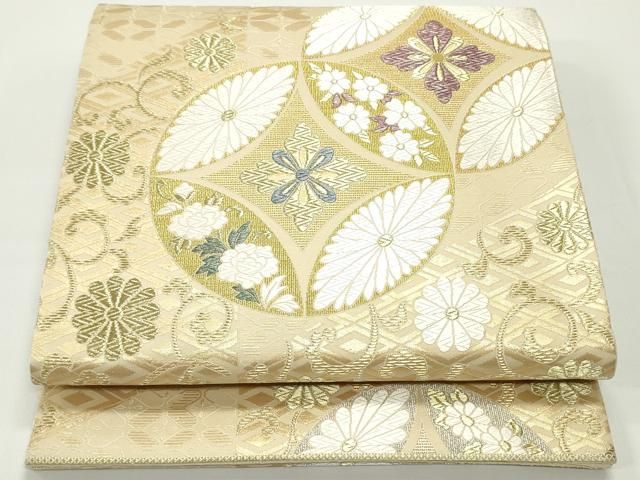 平和屋着物●六通柄袋帯　唐織　本草木つづれ　七宝花唐草文　金銀糸　正絹　逸品　DAAV9128ob 平和屋着物○六通柄袋帯 唐織 本草木つづれ 七宝花唐草文