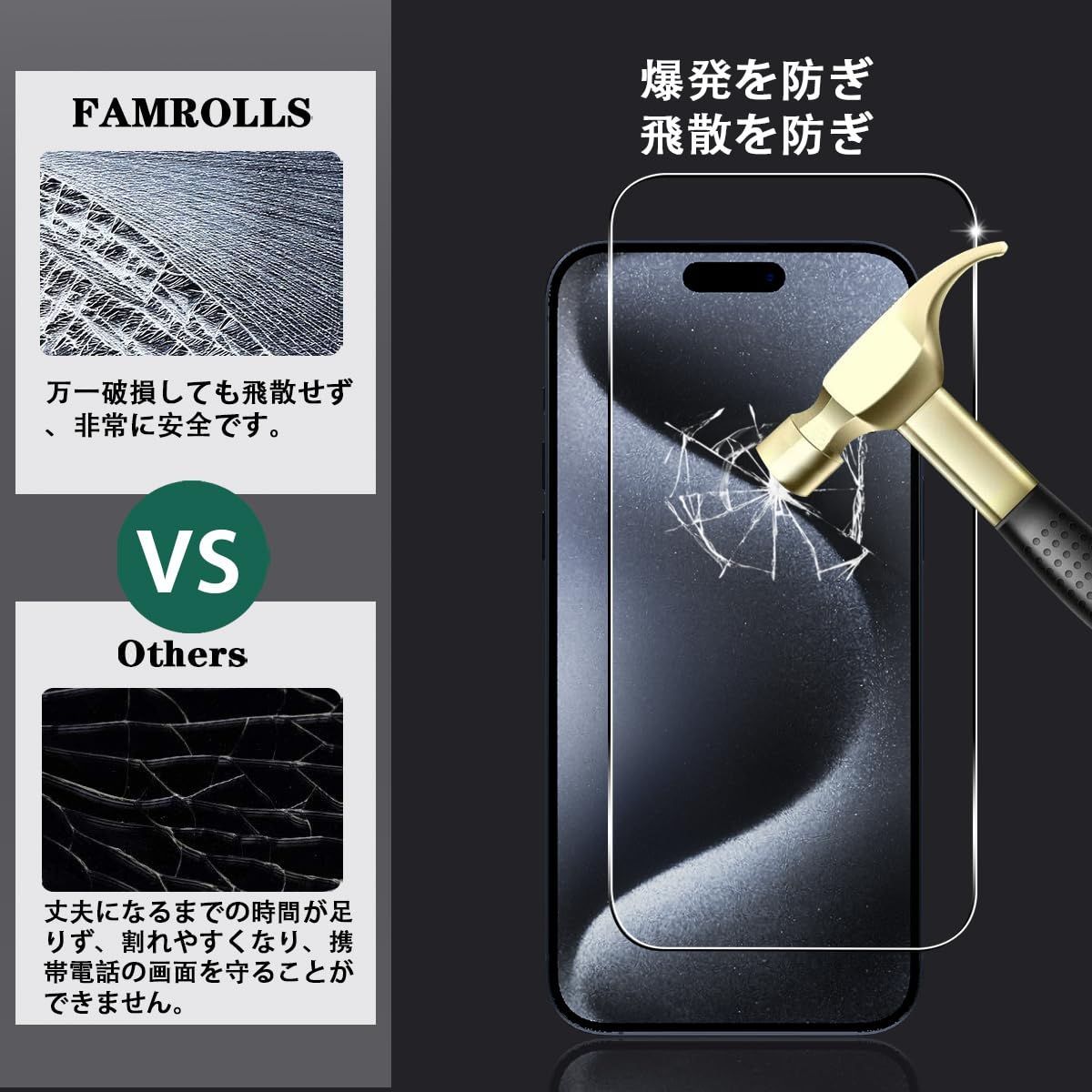 2+2枚セット ガイド枠付き】 対応 iPhone 15 Pro Max ガラスフィルム 