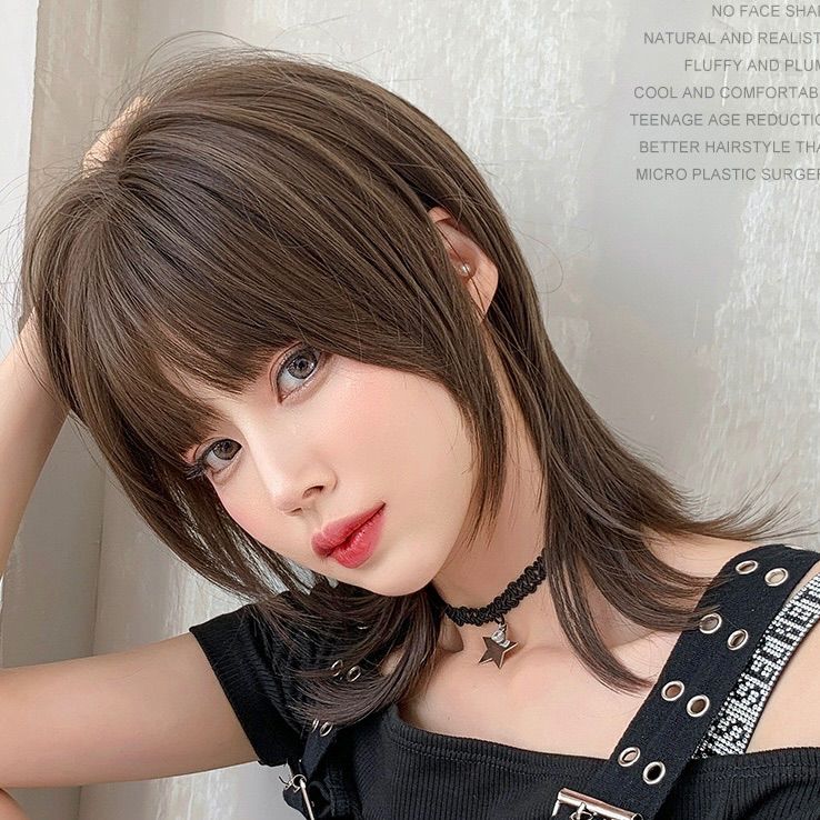 フルウィッグ くびれレイヤーウルフ セミロング 医療用ダーク