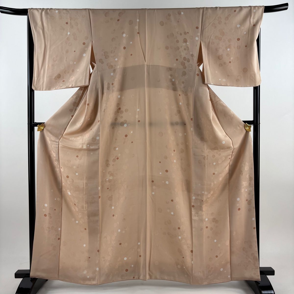 小紋 身丈163cm 裄丈67cm M 袷 水玉 ピンクベージュ 正絹 秀品