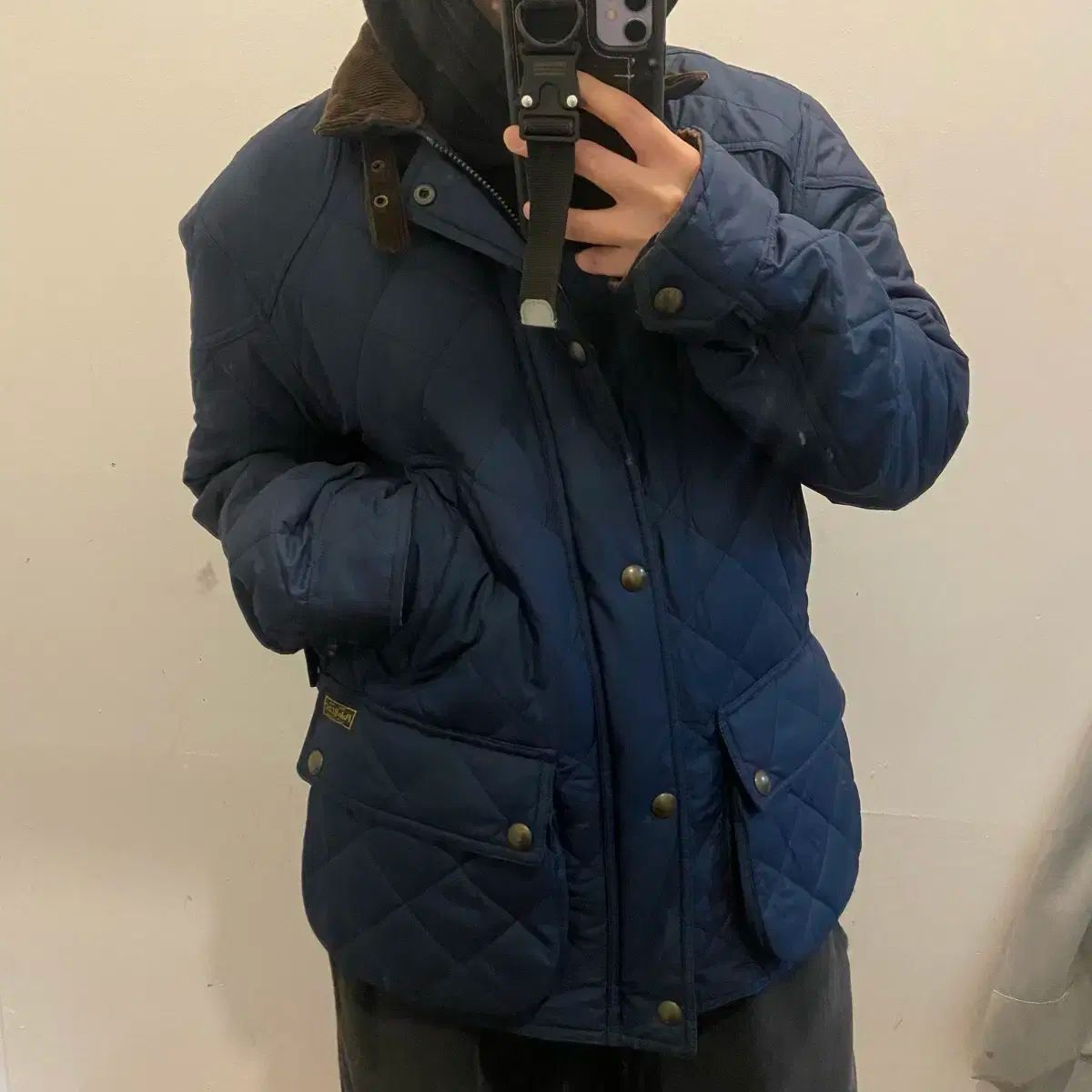 ポロラングプロレン ネックバックル ネイビー キルティング ジャケット