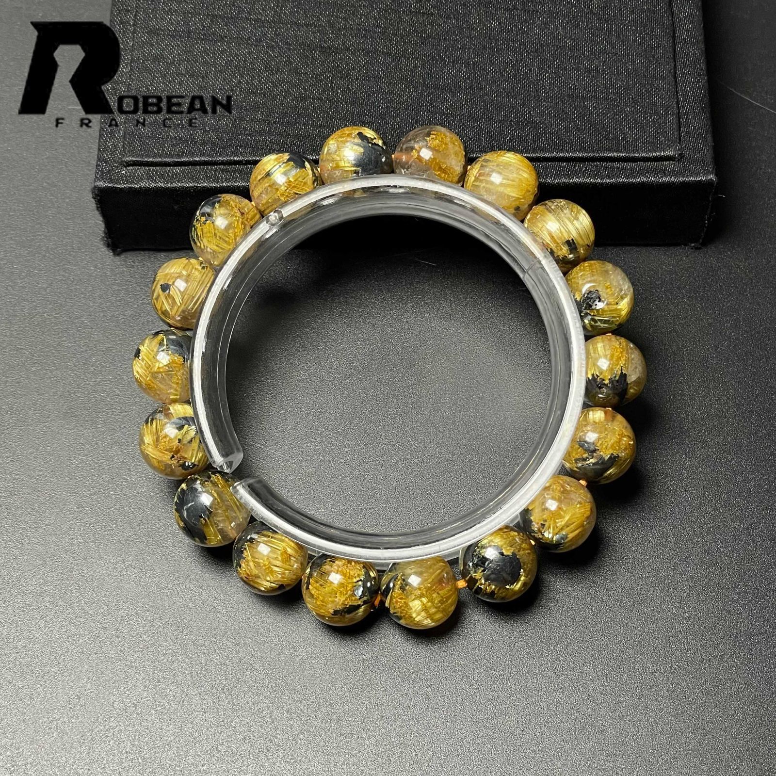 【新入荷】高品質レッドブラウンタイチンルチルブレス13㎜大玉（新品未使用）太針 金運 仕事運 ルチルクォーツ 金紅石入り水晶 ゴールドルチル