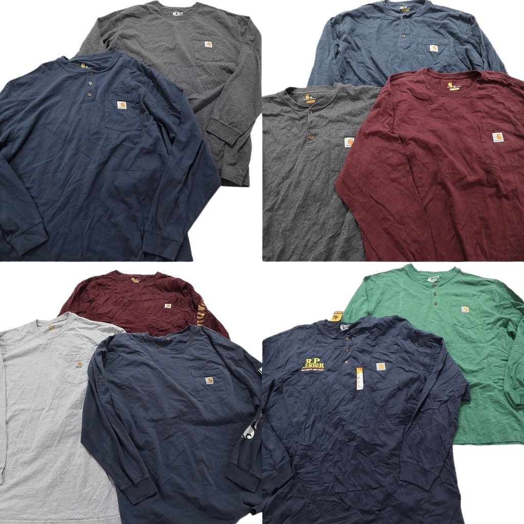 古着卸 カーハート Carhartt 長袖Tシャツ 10枚セット メンズ 3XL |4XL ヘンリーネック デットストック 古着 NA9745