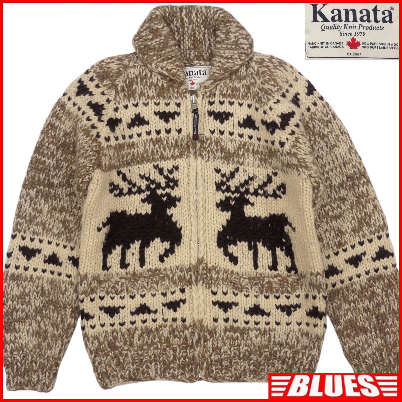 カウチン セーター kanata ニット L カナダ製 カナタ 鹿柄 カウチン 