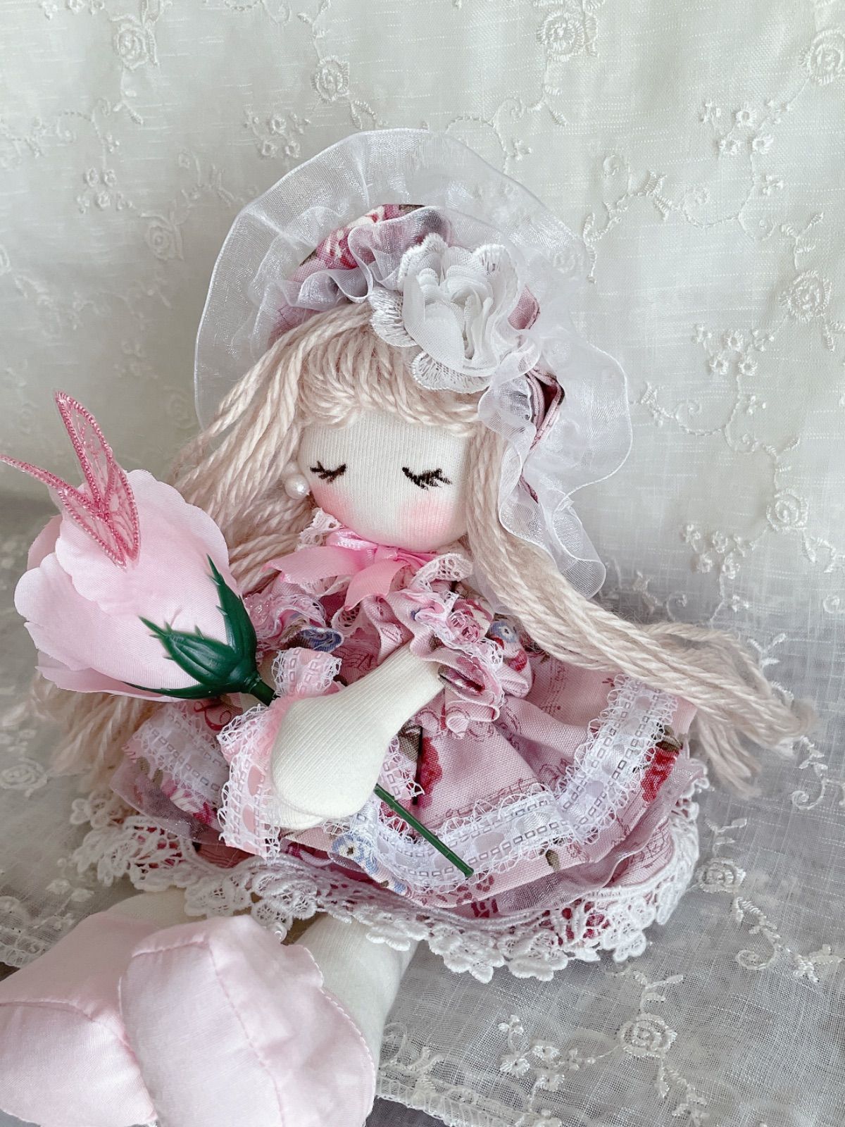 カントリードール♡ハンドメイド♡お人形♡くすみピンク♡ カントリードール♡ハンドメイド♡お人形♡くすみピンク♡