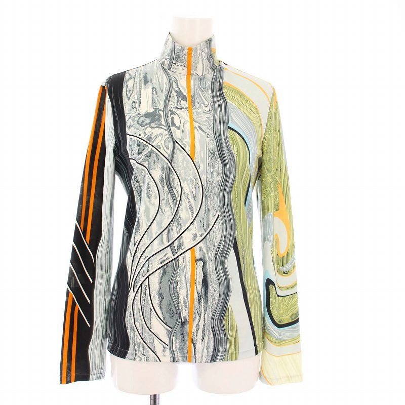 マメクロゴウチ Mame Kurogouchi Marble Print Jersey top マーブルプリントジャージートップ カットソー 長袖 ハイネック 2 マルチ MM21FW-JS005WH |KH