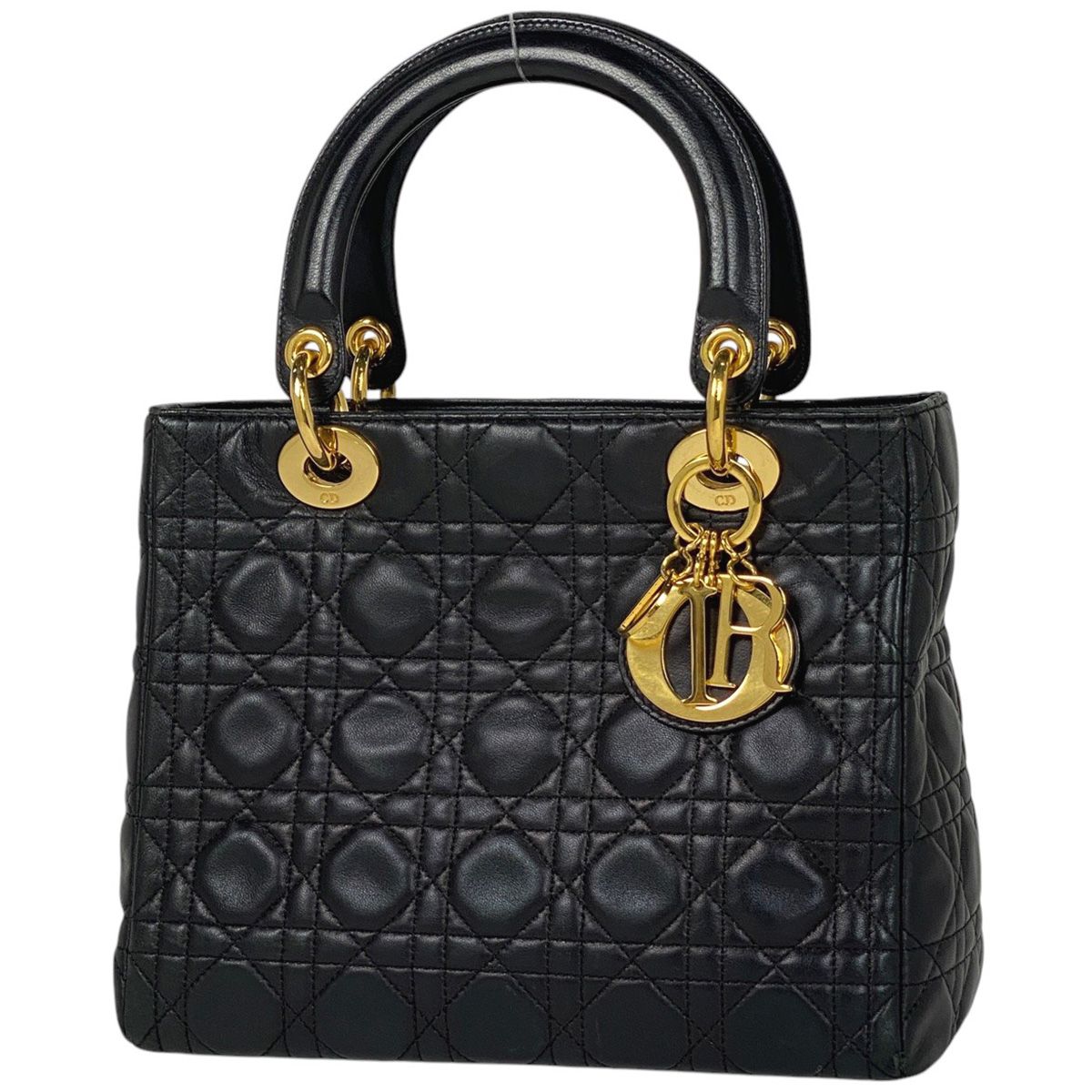 クリスチャンディオール Christian Dior レディディオール カナージュ ハンドバッグ レザー ブラック レディース
