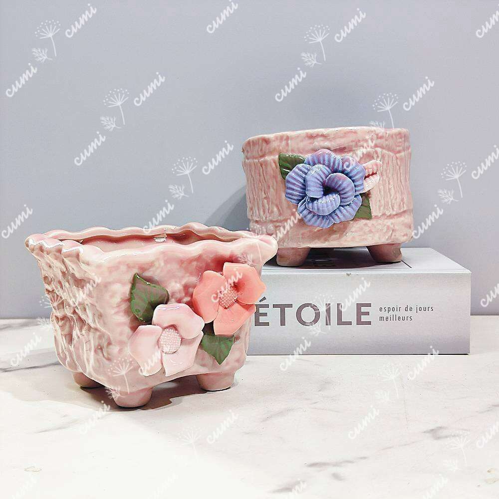 N0322【韓国】 3号 8個セット 花びら 窯変 貫入 浮彫 植木鉢 室内 韓国 3号 雫C 窯変 貫入 植木鉢 おしゃれ 陶器鉢 多肉 植物 鉢植え