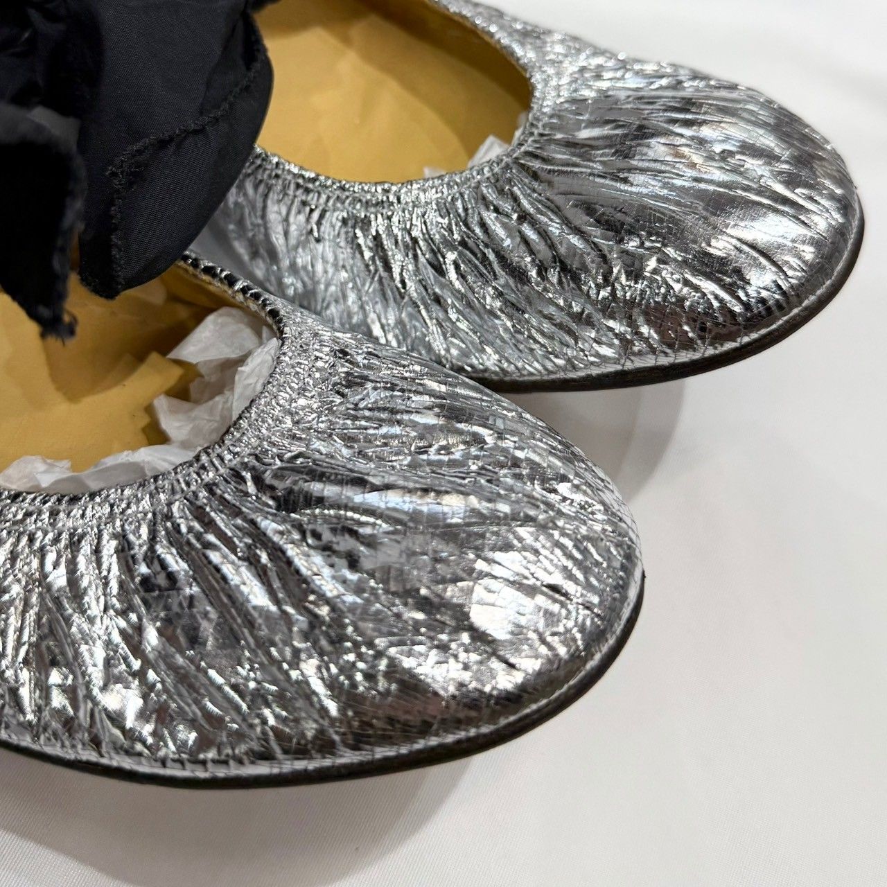 LANVIN ランバン 08SS クラック加工メタリックミラーバレエシューズ パンプス 14522 LANVIN - LANVIN ランバン 08SS クラック加工メタリックミラーバレエ