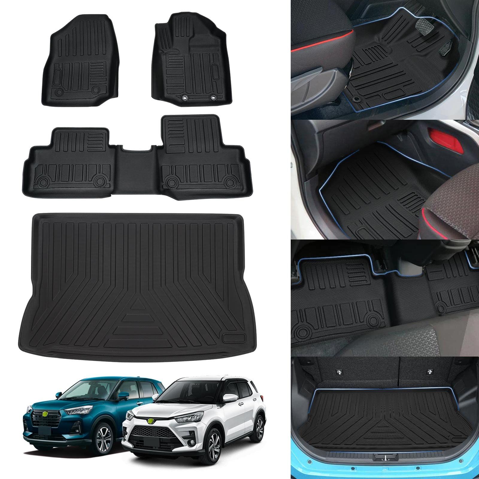 Jiooy トヨタ ライズ RAIZE ダイハツ ロッキー ROCKY フロアマット ラゲッジマット 4点セット 3d立体フロアマット 防水 カーマット 縁高 トランクマット 耐汚れ TPE素材 滑り止め カスタムパーツ ライズ ロッキー H31.11