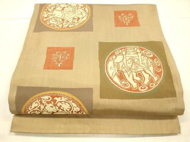 平和屋着物●名門木屋太　今河織物　六通柄袋帯　人物動物文　正絹　逸品　DAAX0110cm 平和屋着物○名門木屋太 今河織物 六通柄袋帯 人物動物文 正絹 逸品