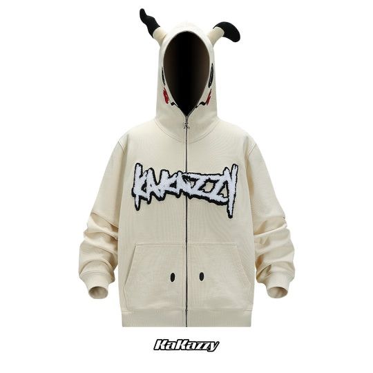 ◆Kakazzy◆フルジップ パーカー ホワイト 送料込 KaKazzy】ゲンガー ホワイト フルジップ パーカー 男女着用可