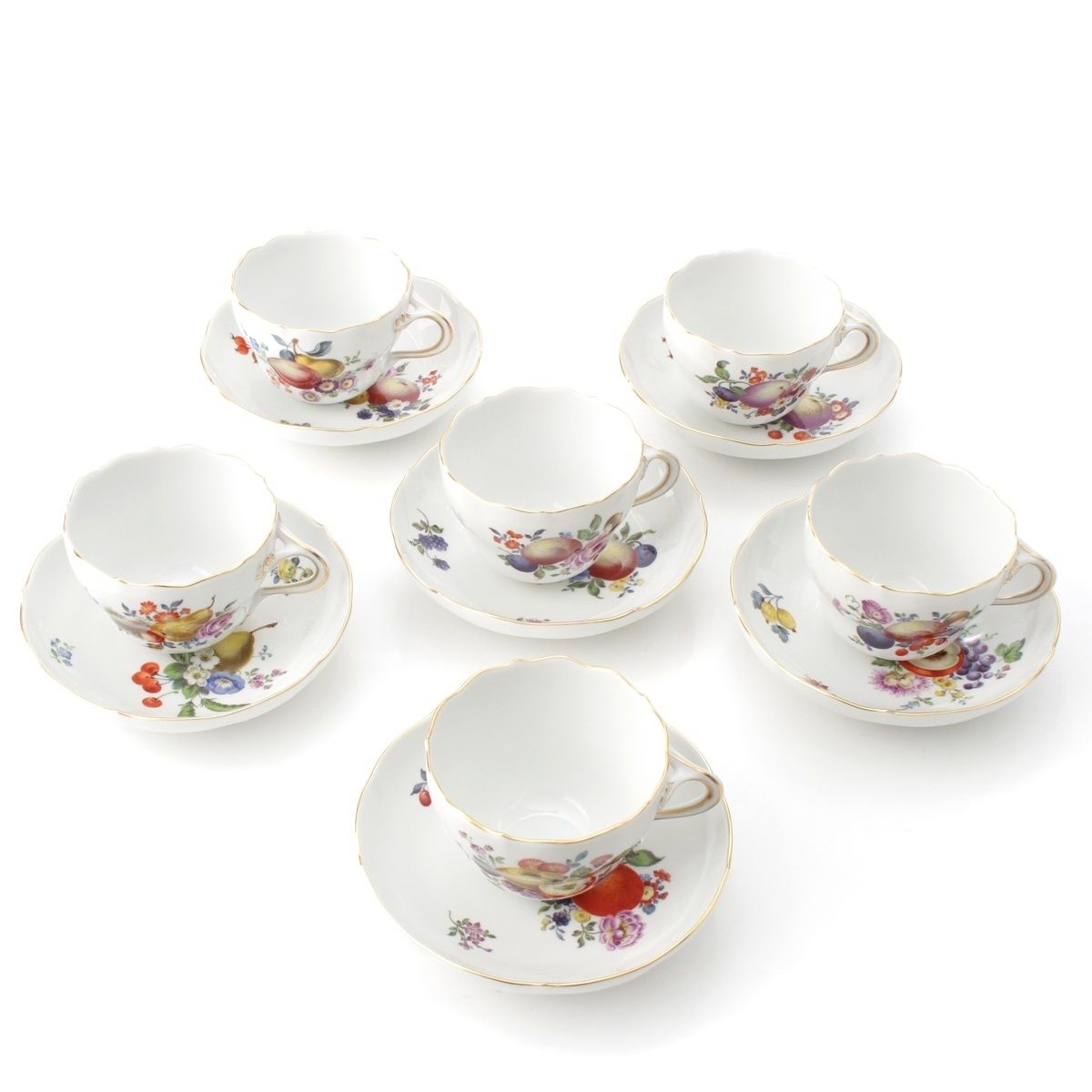 マイセン 花と果実 フルーツ ティー 6客セット カップ＆ソーサ―セット ホワイト