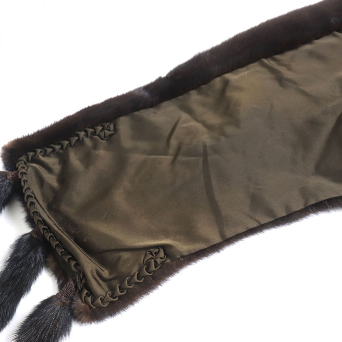 極美品▽MINK ミンク 房付き 裏地花柄刺繍入り 本毛皮ショール