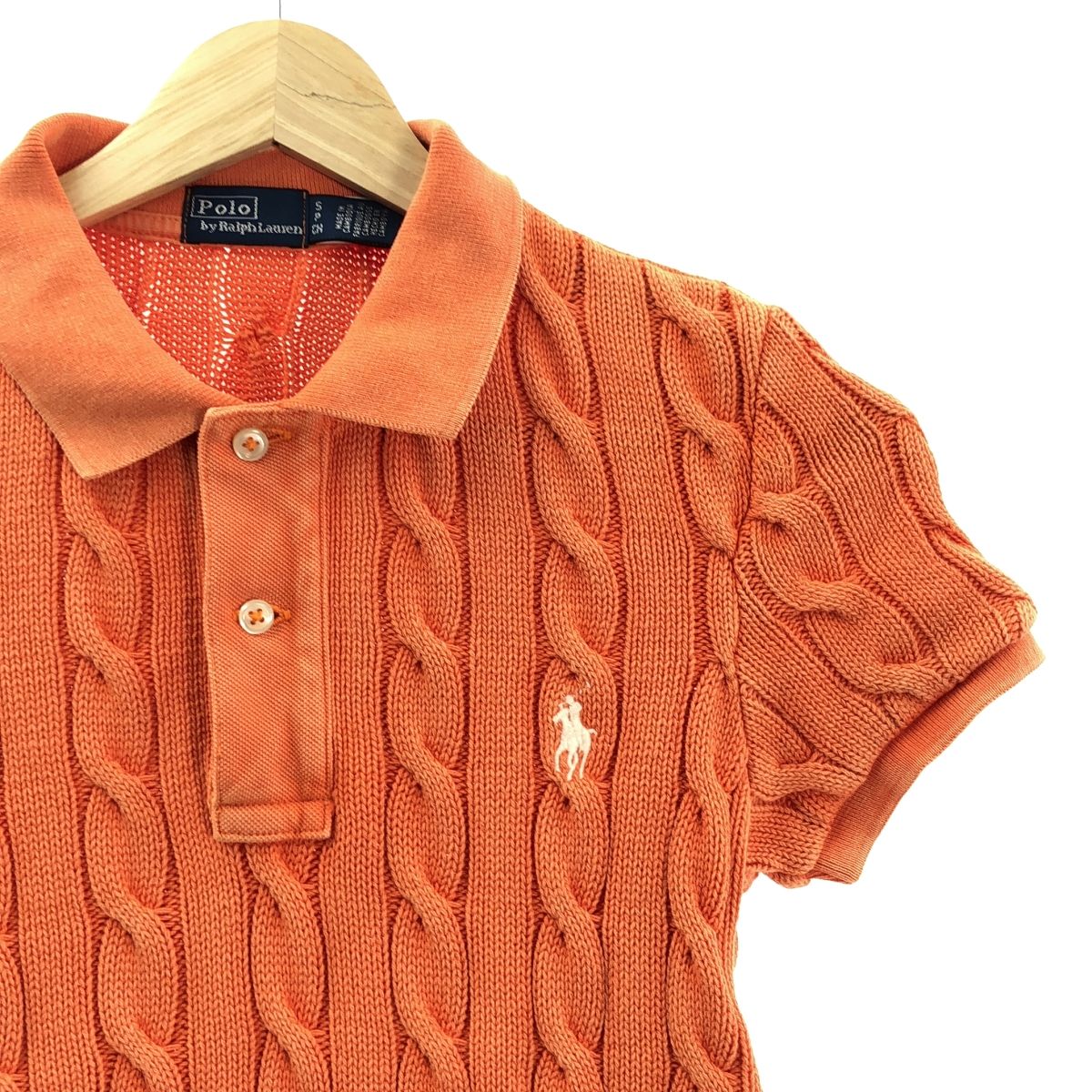 ポロラルフローレン　ウォッシュ加工ケーブルニットポロシャツ　オレンジ Polo Ralph Lauren ケーブルニット ポロシャツ | オレンジ