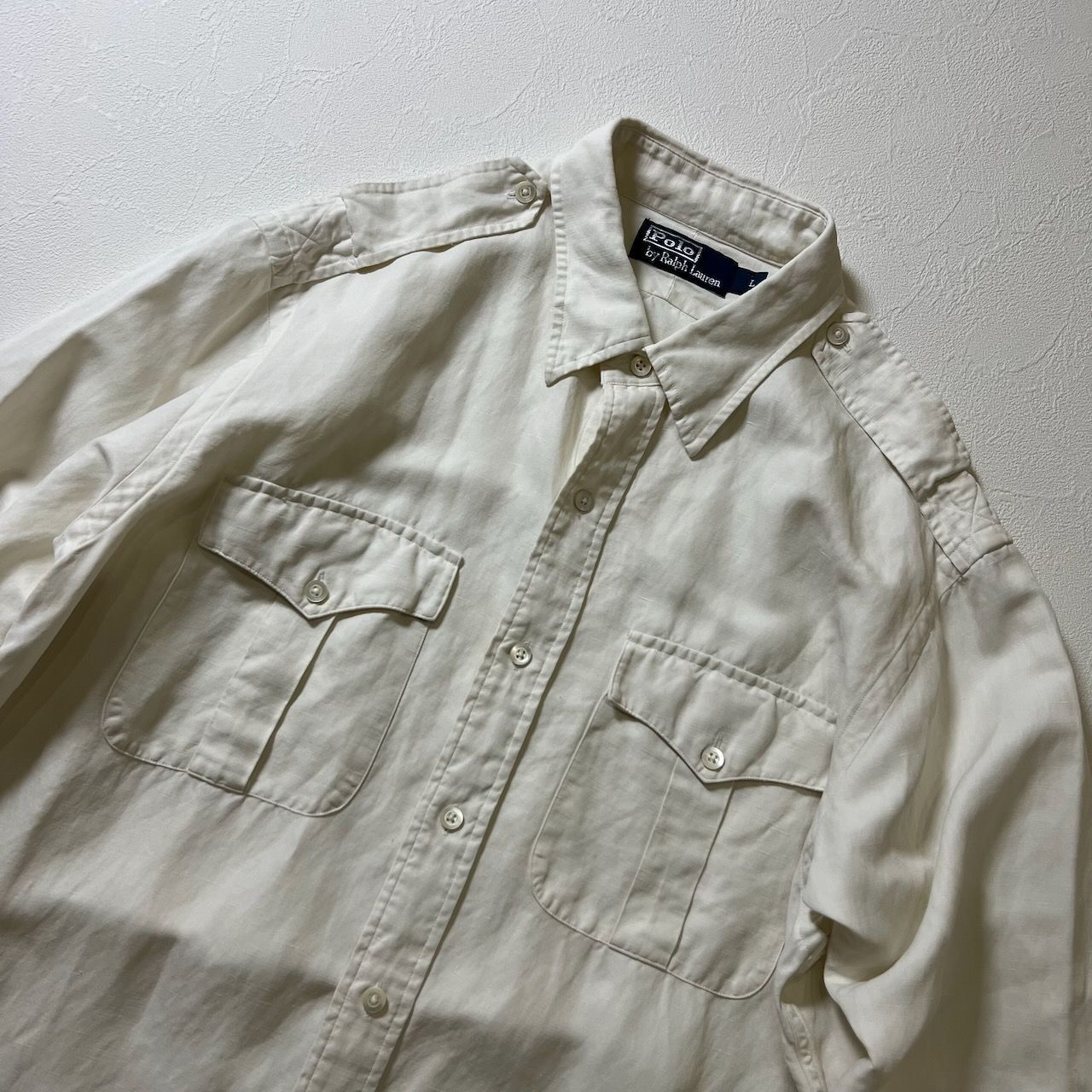 Ralph Lauren オフィサーシャツ シルクリネン エポレット 長袖