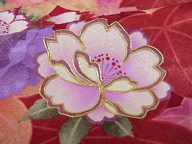 平和屋1□極上 振袖 駒刺繍 楓舞花文 暈し染め 金彩 逸品3s20402