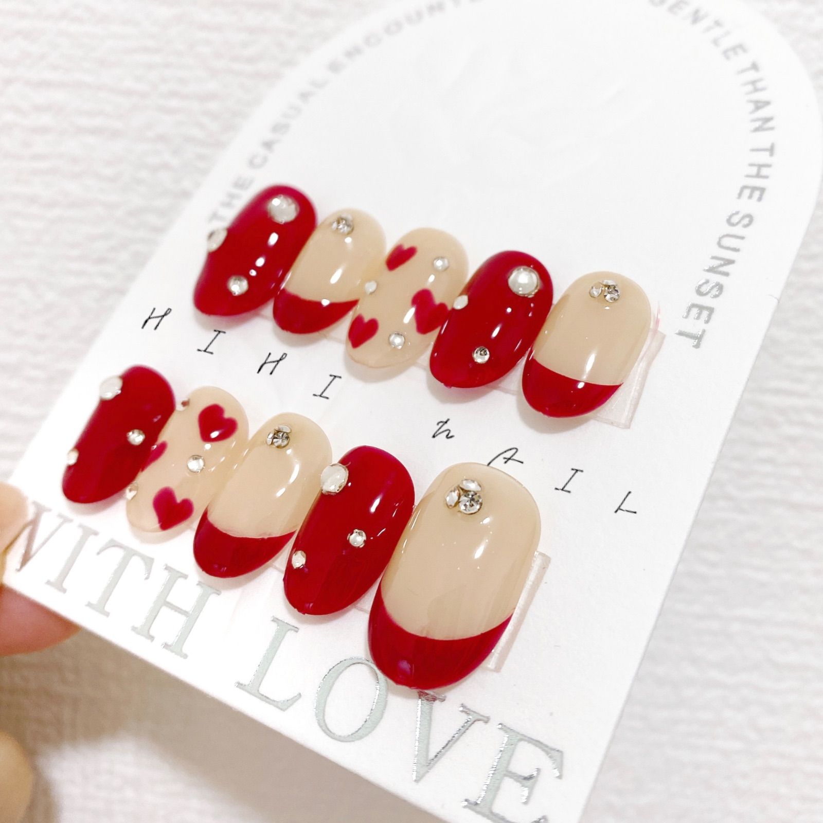 バレンタイン ハート 赤 ネイルチップ つけ爪 春 夏 秋 冬 結婚式 入学  