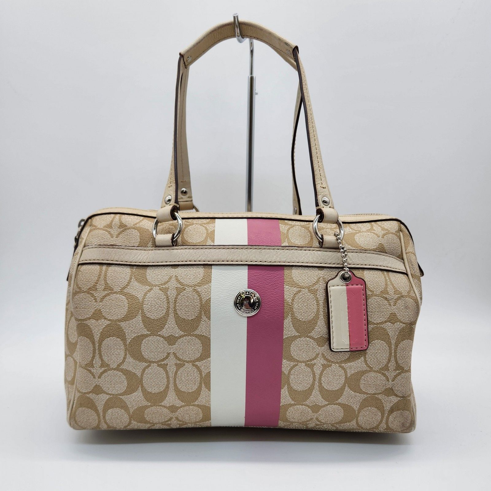COACH コーチ シグネチャー PVC×レザー 2WAYミニボストンバッグ 