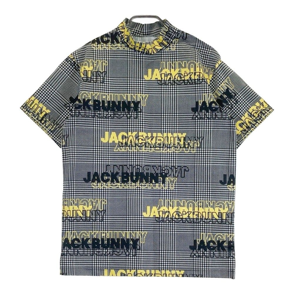 サイズ：4 JACK BUNNY ジャックバニー 2023年モデル ハイネック 半袖Tシャツ グレンチェック ロゴ総柄 ブラック系 [240101447730] ゴルフウェア メンズ ストスト サイズ：4 JACK BUNNY ジャックバニー 2023年モデル ハイネック