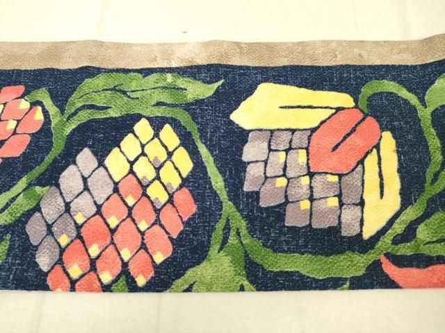 ◆S559◆正絹縮緬　なごや帯　八重桜　花筏　作家落款　鬼ちり　着物帯　和装 co0398r2.jpg