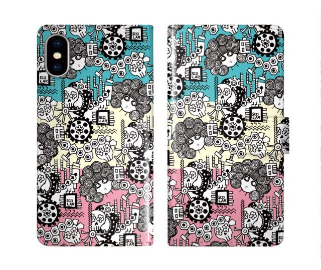 [Xperia Ace II SO-41B] iPhone16 ケース スカラー スマホケース 手帳型 iPhone16 Pro ケース アイフォン16 15 14 13 12 11 スマホカバー 全機種対応 手帳 ScoLar スカコ 機械 スカル 工場 三