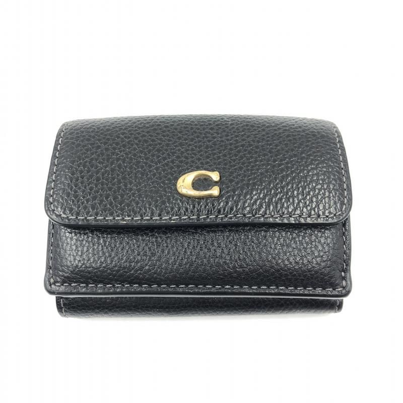 【中古】COACH ミニトライフォールドウォレット ブラック CM437 コーチ[24]
