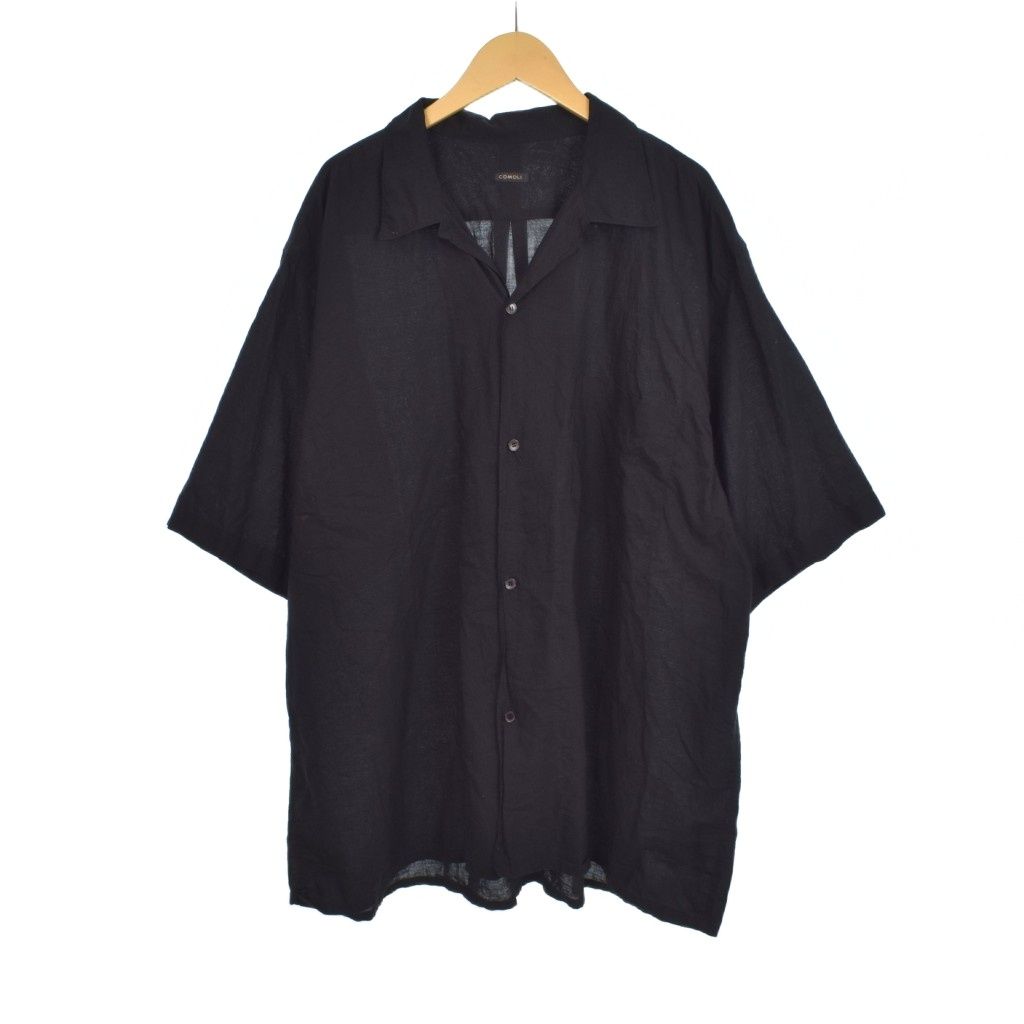 COMOLI ブラック 半袖シャツ COMOLI > ウールメッシュ半袖Tシャツ ( CHARCOAL ) ウール