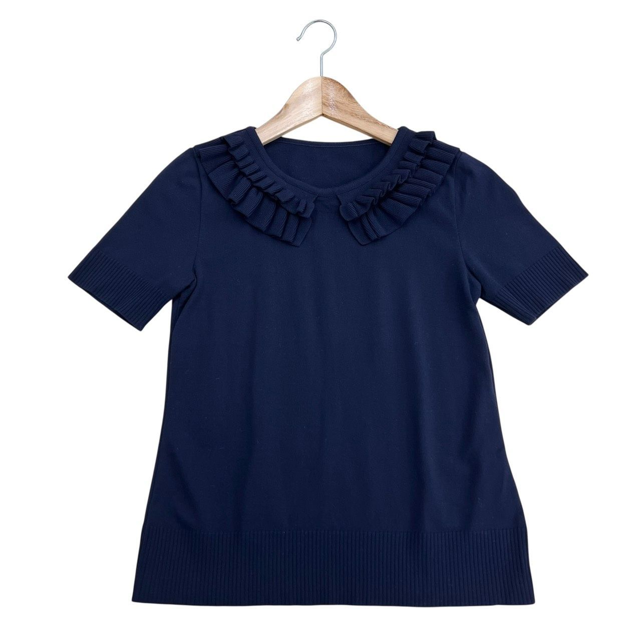 FOXEY フォクシー 半袖 ラッフルピーターパンニット トップス ネイビー 