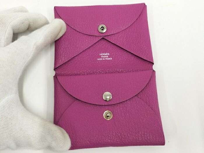 HERMES コインケース カルヴィ デュオ レザー パープル Z刻印