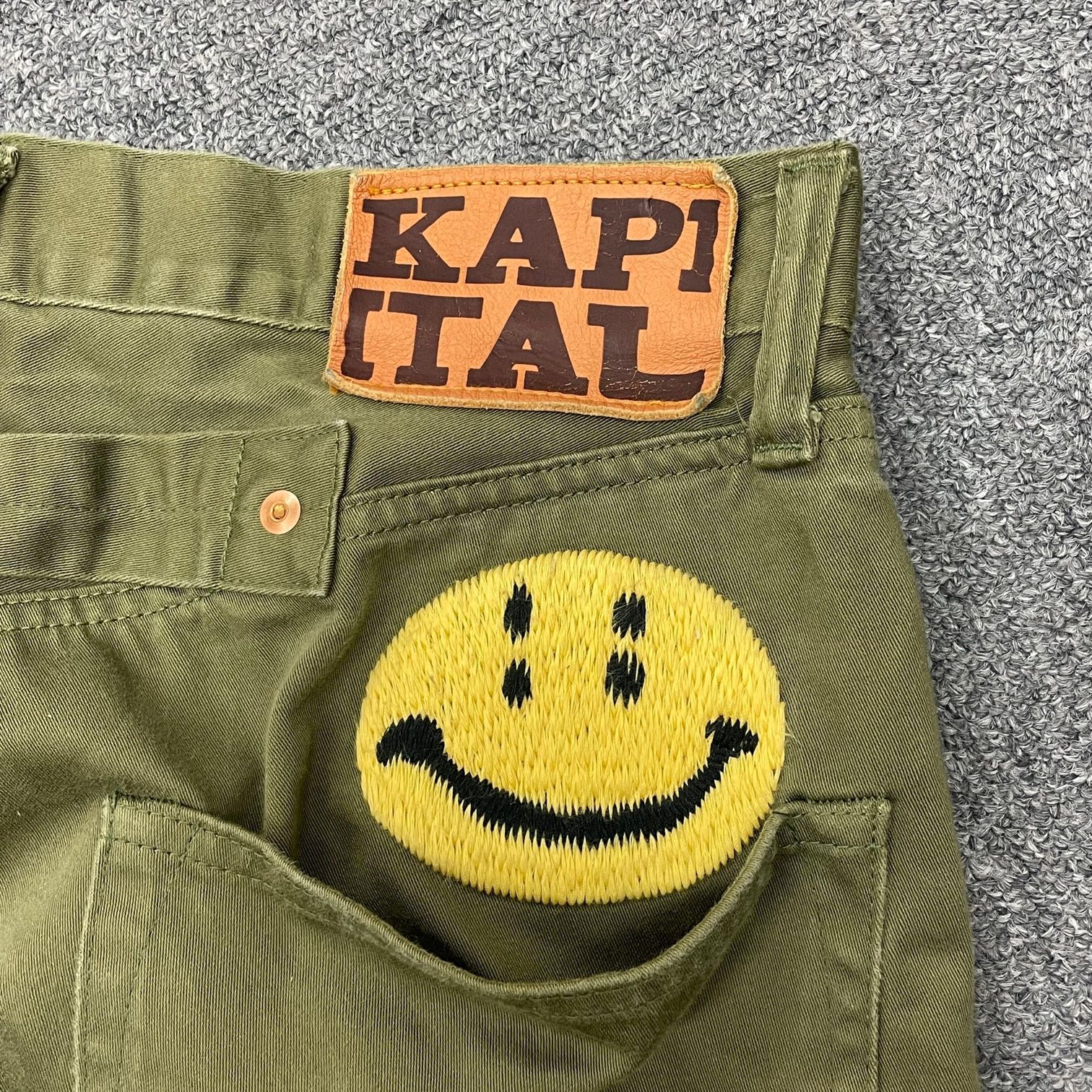 今ならほぼ即納！ kapital KAPITAL スマイル刺繍カーキスキニー レッグ ...