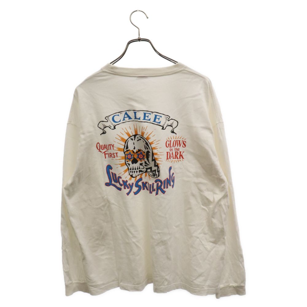 CALEE (キャリー) バックプリント クルーネック 長袖 カットソー Tシャツ ホワイト