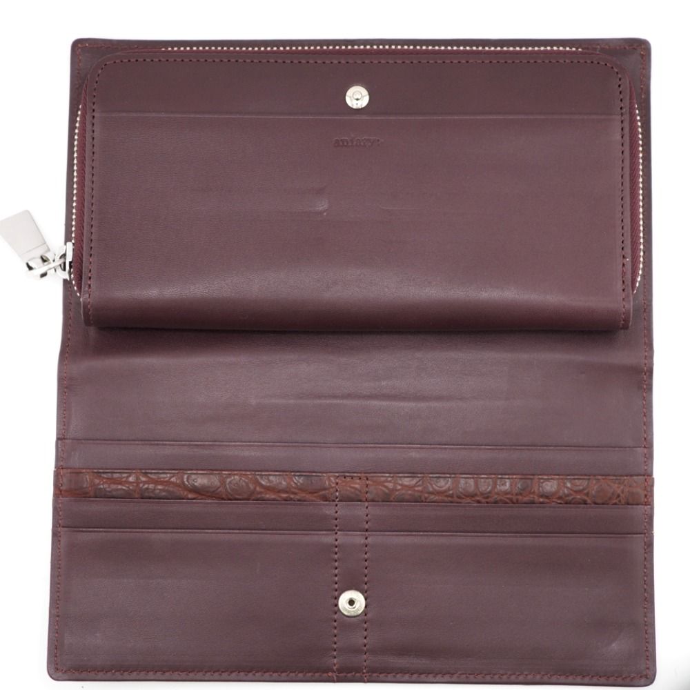 極美品✨aniary アニアリ クロコ 長財布 ラウンドファスナー　ブラウン aniary/アニアリ ラウンドファスナー クロコ型押し 長財布