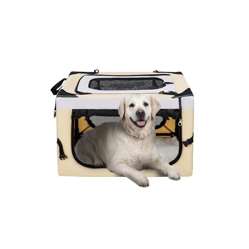 Totoro ball 犬 キャリーケース 犬 猫 キャリーバッグ 折り畳み ソフトクレート 犬用クレート ロック付き 給水ボトルバンド付き 洗濯 中大型犬 20kgまで 災害 簡易宿泊 アウトドア 病院 キャンプに大活躍 XL ベージュ 0