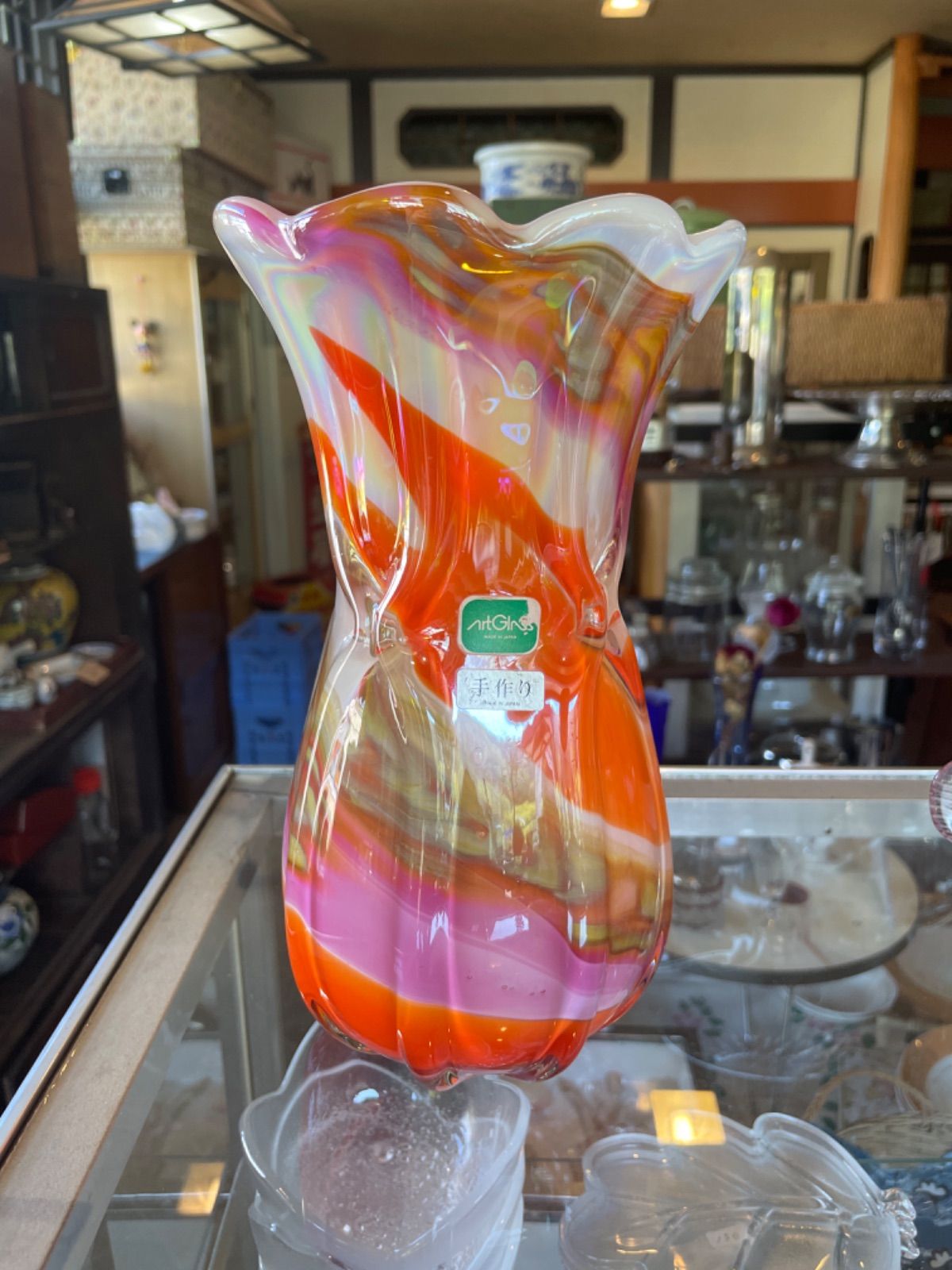 昭和レトロ アートグラス Artglass 花瓶 花瓶 レトロ 昭和レトロ (匿名