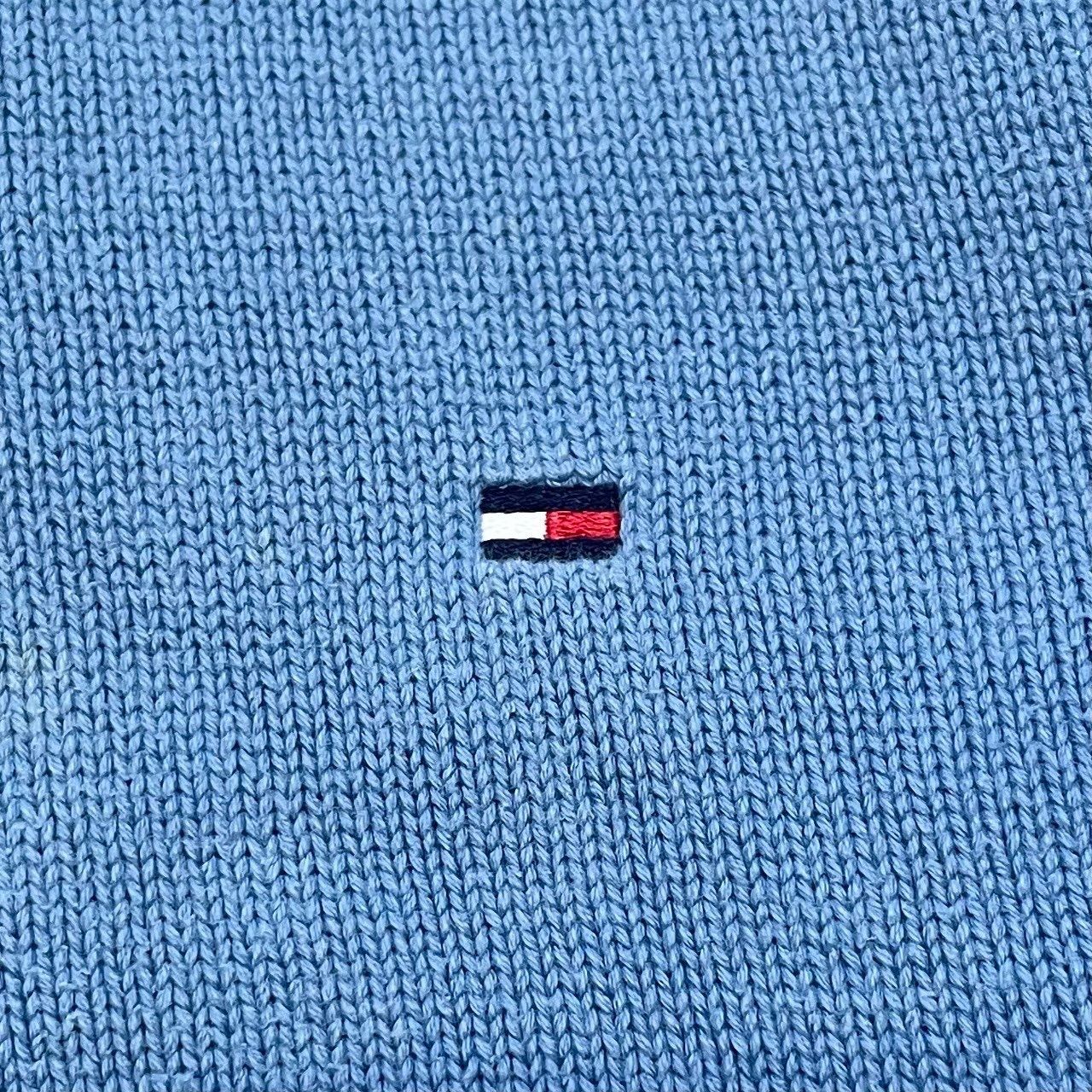 TOMMY HILFIGER トミーヒルフィガー ニット セーター コットンニット ワンポイントロゴ 刺繍 青 Lサイズ No.F252