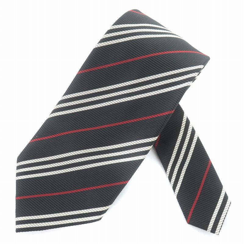 バーバリーブラックレーベル BURBERRY BLACK LABEL ネクタイ ワイドタイ レジメンタル ストライプ 総柄 絹 シルク 黒 ブラック 白 ホワイト 赤 レッド /SI13