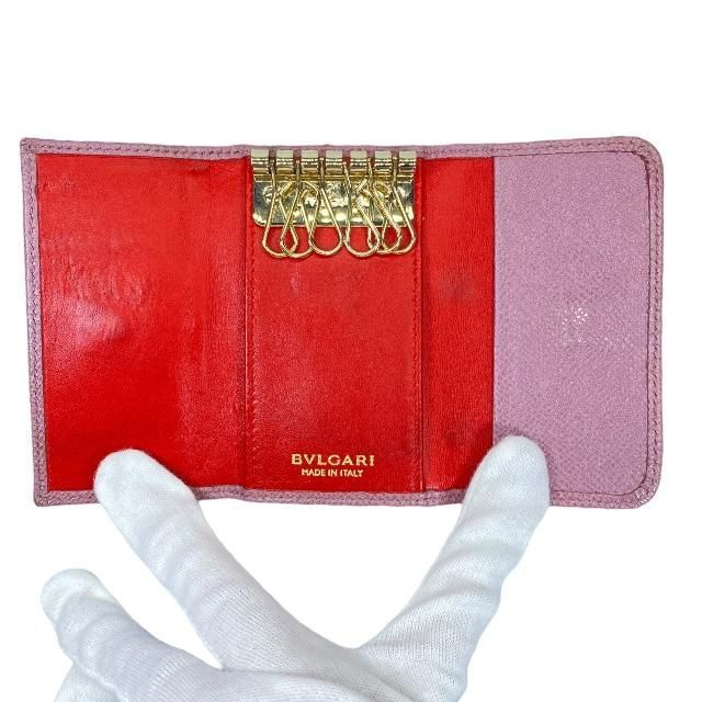 BVLGARI ブルガリ ロゴクリップ 6連 キーケース レザー ピンク