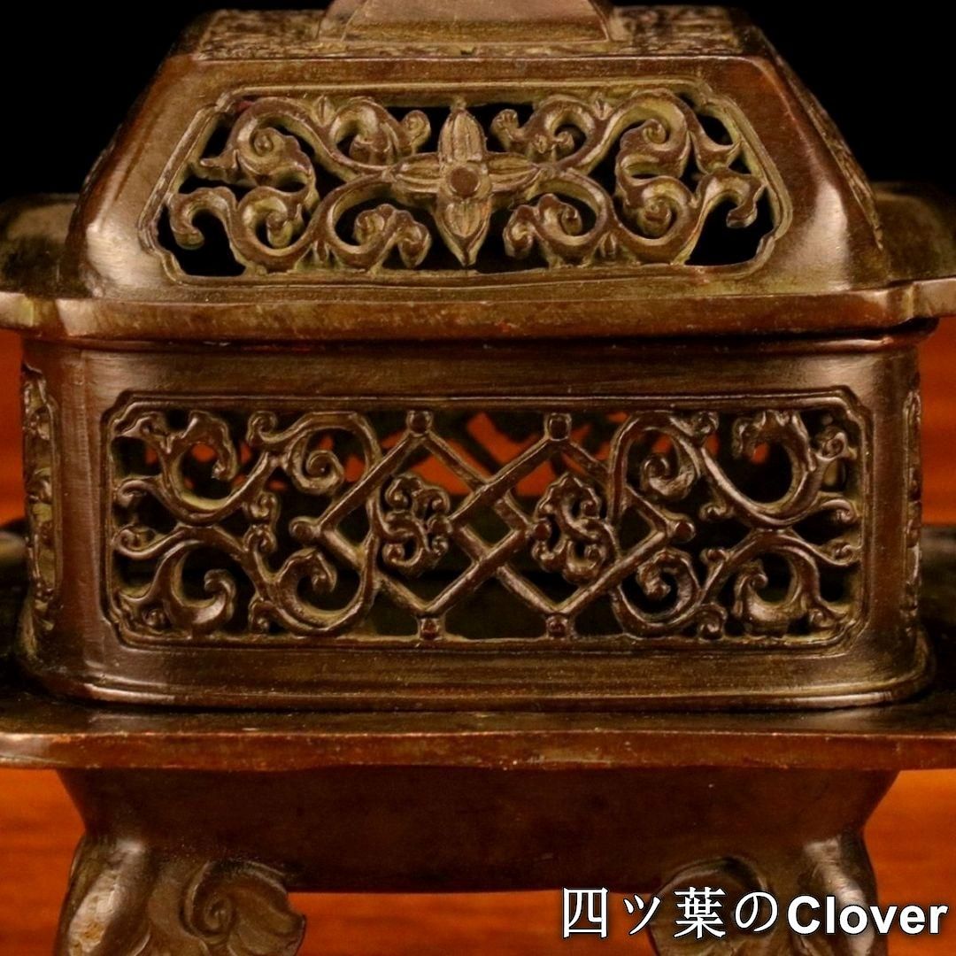銅器 象蓋三層炉 香炉 祥雲彫花 仏堂香炉 装飾品 工芸品 置物