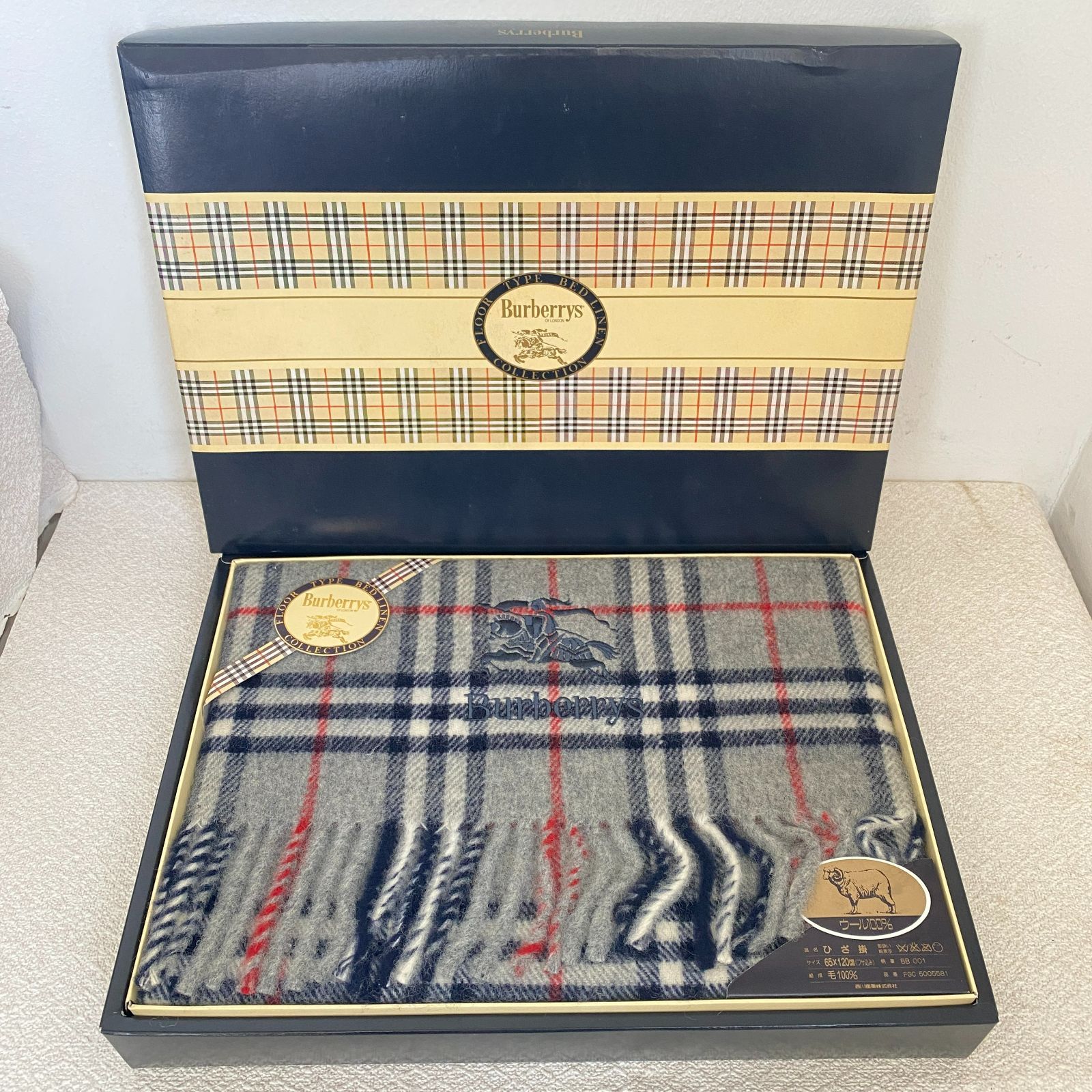 B-169 BURBERRYS バーバリー ひざ掛け ウール100％ BB001 FGC5005581 グレー 65×120