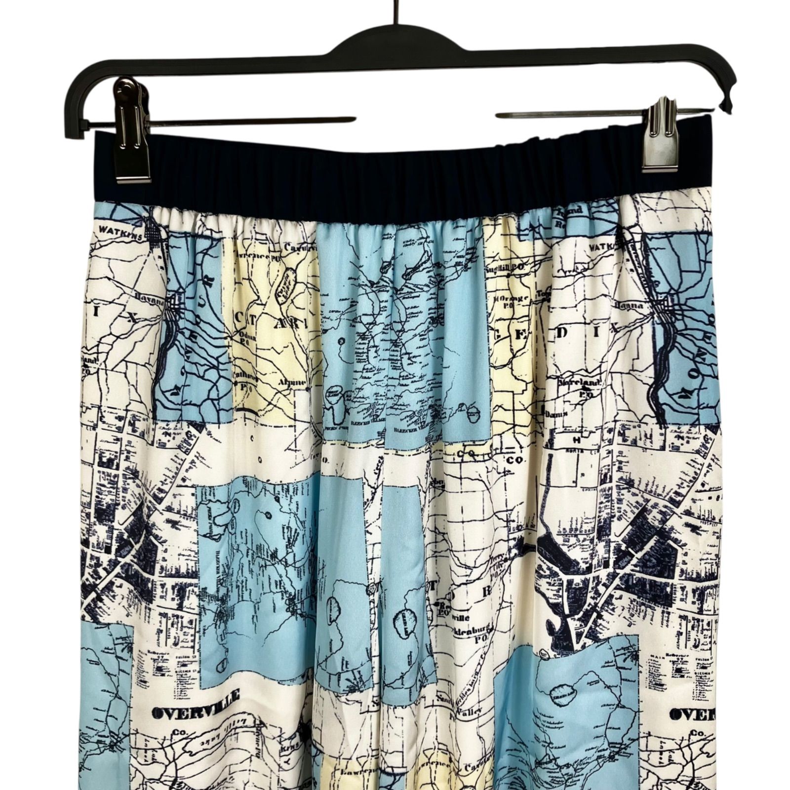 allureville マッププリントタックワイドパンツ 2 サックスブルー 水色