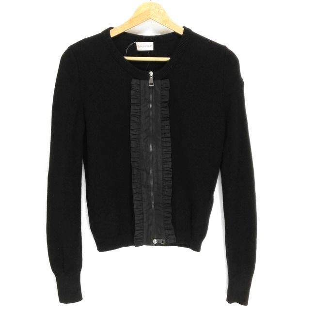 MONCLER - MONCLER(モンクレール) カーディガン サイズS レディース - 黒 長袖/CARDIGAN TRICOT/ジップアップ/フリル MONCLER(モンクレール) カーディガン サイズXXS XS レディース