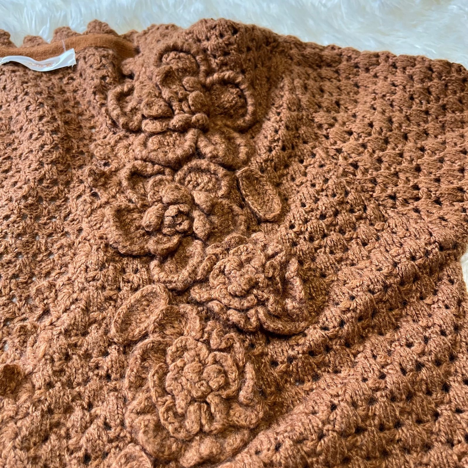 INGEBORG インゲボルグ 透かし編みニット ロングカーディガン