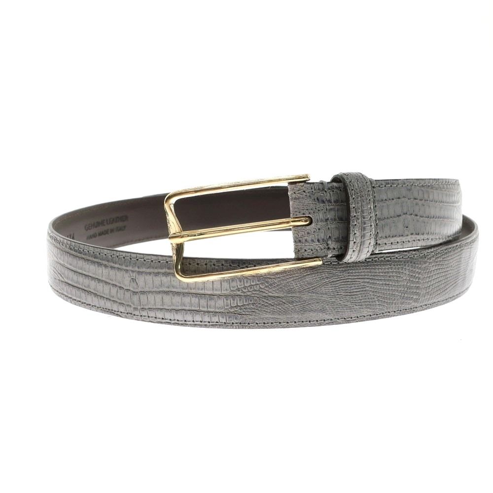 【中古】ティベリオフェレッティ TIBERIO FERRETTI 型押しレザー ベルト グレーブルーxグレー【サイズ95】【メンズ】